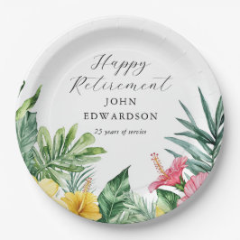 水彩トロピカルフラワーズリタイアメントパーティー ペーパープレート