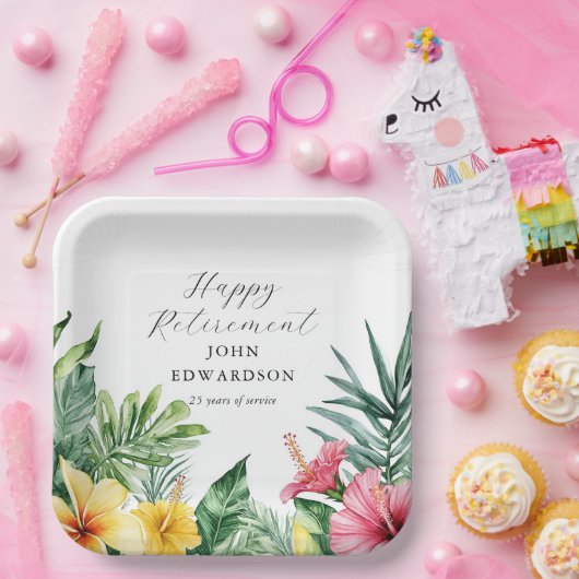 水彩トロピカルフラワーズリタイアメントパーティー ペーパープレート (パーティー)