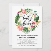 水彩トロピカルフラワーズリースベビーシャワー 招待状 (正面)