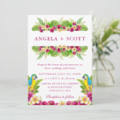 水彩トロピカルフラワーズ&結婚パロット 招待状 (スタンド正面)