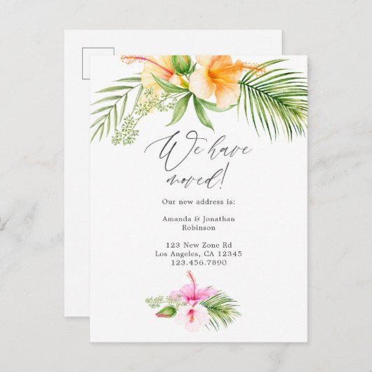 水彩トロピカルフラワーニューアドレス 案内ポストカード (正面/裏面)