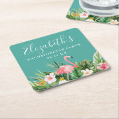 水彩トロピカルフラワーバチェロレッテパーティー スクエアペーパーコースター (アングル)