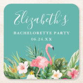 水彩トロピカルフラワーバチュレレッテパーティー スクエアペーパーコースター (正面)