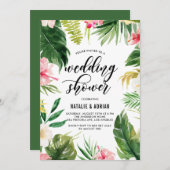 水彩トロピカルフラワーフレーム ウェディングシャワー 招待状 (正面/裏面)