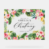 水彩トロピカルフラワーフレーム《キリスト教》洗礼式や命名式 アクリルサイン (正面)