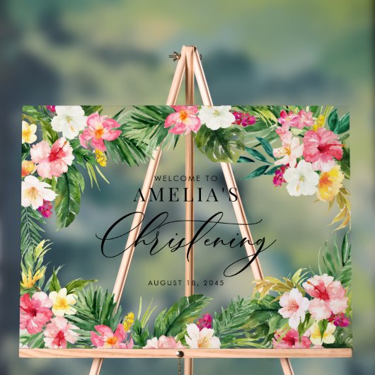 水彩トロピカルフラワーフレーム《キリスト教》洗礼式や命名式 アクリルサイン (ニュートラル)