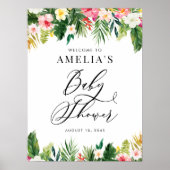 水彩トロピカルフラワーベビーシャワーへようこそ ポスター (正面)