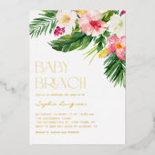 水彩トロピカルフラワーベビーシャワーブランチ 箔招待状 (正面)