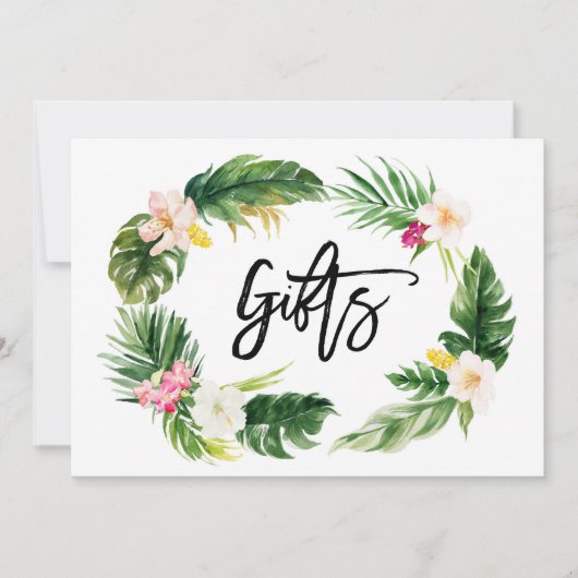 水彩トロピカルフラワーリースギフトサイン 招待状 (正面)