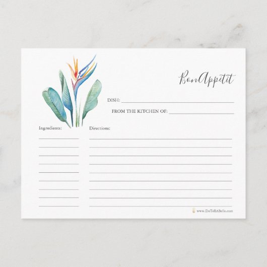 水彩トロピカルフラワーレシピカード シーズンポストカード (裏面)