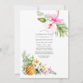 水彩トロピカルフラワー人生のお祝い 招待状 (正面)
