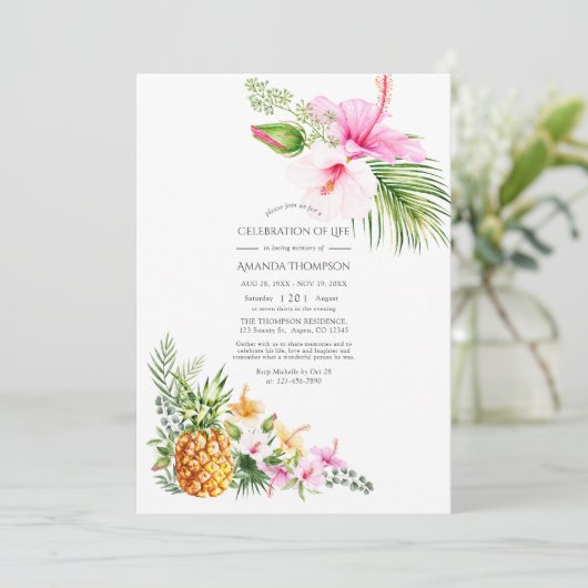 水彩トロピカルフラワー人生のお祝い 招待状 (スタンド正面)