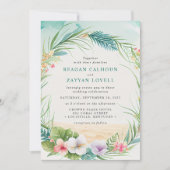 水彩トロピカルフラワー ビーチ フォリアージュ ウェディング 招待状 (正面)
