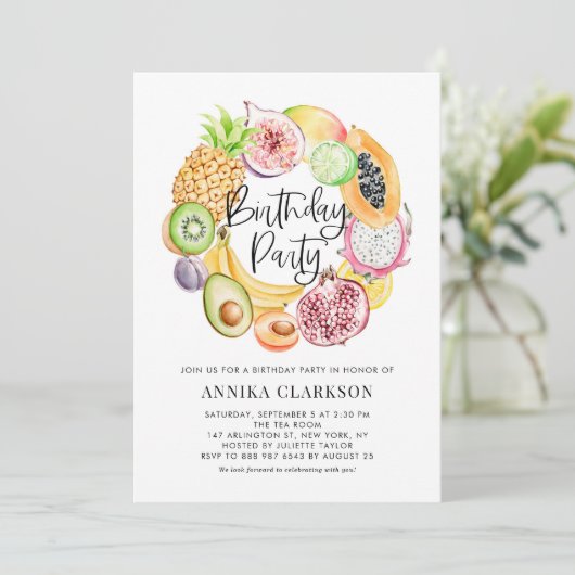 水彩トロピカルフルーツサマーバースデーパーティー 招待状 (スタンド正面)