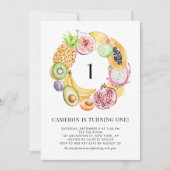 水彩トロピカルフルーツサマーファースト誕生日 招待状 (正面)