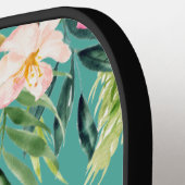 水彩トロピカルフローラ追加ネームティール(緑がかった色) ピックルボールラケット (左詳細)