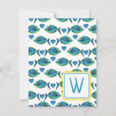 水彩トロピカルブルーの魚とハートのモノグラム ノートカード (正面)