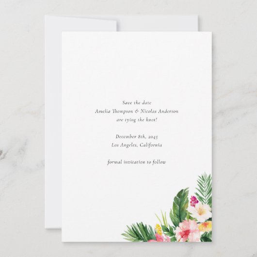 水彩トロピカルボタニカルフレーム 夏 セーブザデート (裏面)