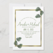 水彩トロピカルボタニカル箔パームウェディング 招待状 (正面)