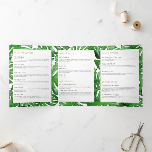 水彩トロピカルモンステラ葉パンファログ 三つ折りカード (内部)