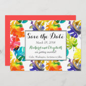 水彩トロピカルリーフの結婚式 Save the Date 招待状 (正面/裏面)