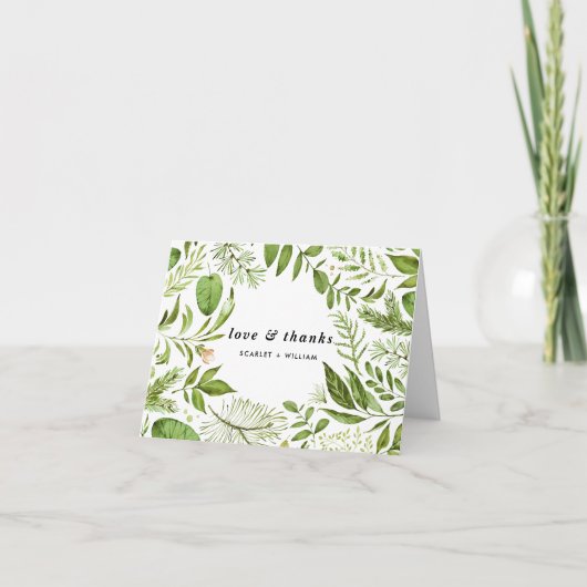 水彩トロピカルリーフの花輪　サンキュー サンキューカード (正面)