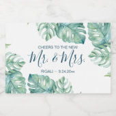 水彩トロピカルリーフウェディングパーティー スパークリングワインラベル (シングルラベル)