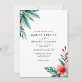 水彩トロピカルリーフグリーンウェディング 招待状 (正面)