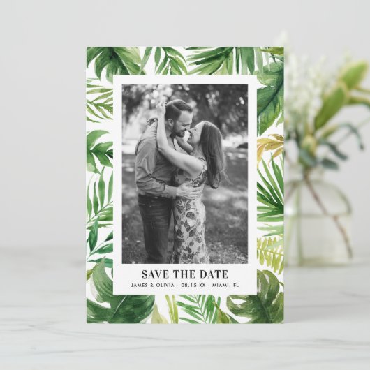 水彩トロピカルリーフフレーム写真 セーブザデート (スタンド正面)