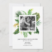 水彩トロピカルリーフフレーム写真 セーブザデート (裏面)