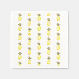 水彩トロピカル箔加工ゴールドパイナップルリピート スタンダードカクテルナプキン