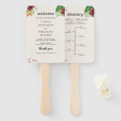 水彩トロピカル結婚式 プログラムとタイムライン ハンドファン (正面&裏面)