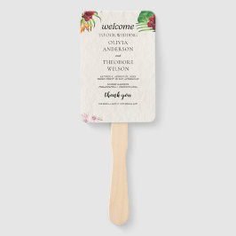 水彩トロピカル結婚式 プログラムとタイムライン ハンドファン