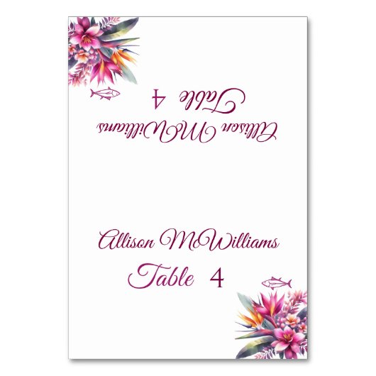 水彩トロピカル ブリス - 魚のアイコン - 結婚式 テーブルナンバー (正面)