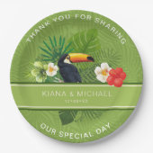 水彩トロピカルw/トゥーカンありがとうグリーンID577 ペーパープレート (正面)