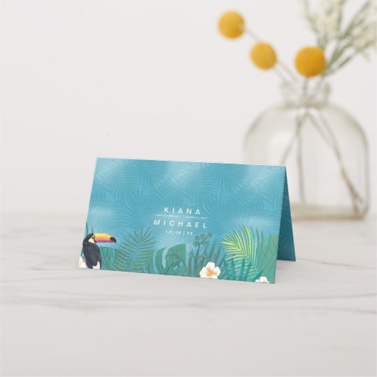 水彩トロピカ結婚のテーブルティール（緑がかった色）ID577 プレイスカード (裏面)