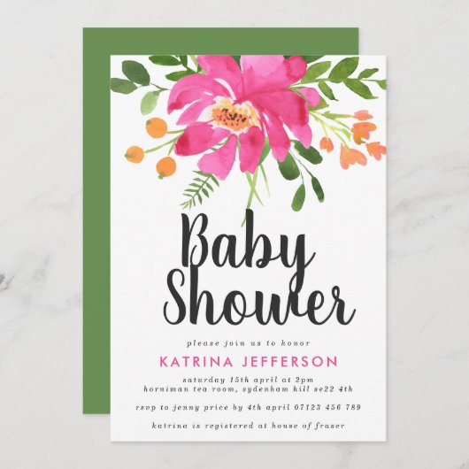 水彩トロピックスベビーシャワー招待状 招待状 (正面/裏面)