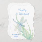 水彩トンフライブルーグリーン自然結婚ズ 招待状 (正面/裏面)