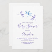 水彩トンボ紫色の青い赤ちゃんシャワー (正面/裏面)