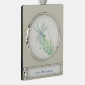 水彩トンボ（青い緑） シルバープレートバナーオーナメント (右)