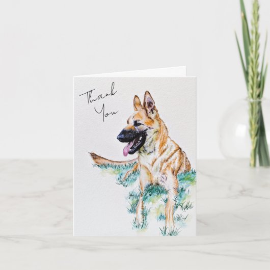 水彩ドイツの羊飼いマリノワンドッグポートレート サンキューカード (正面)
