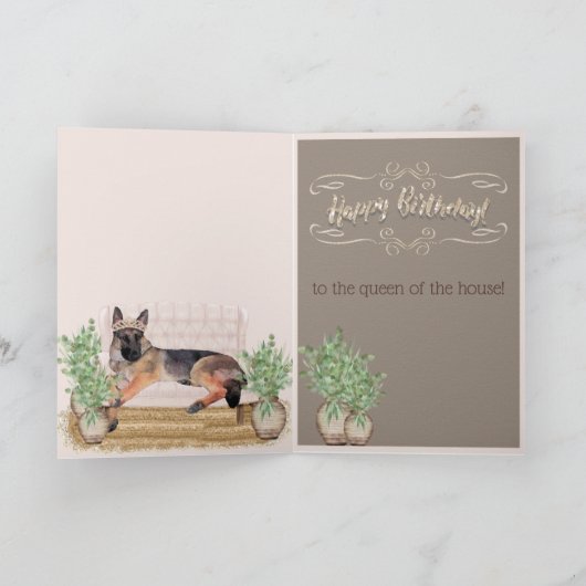 水彩ドイツ羊飼いおもしろい誕生日 カード (内部)