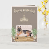 水彩ドイツ羊飼いおもしろい誕生日 カード (黄色い花)