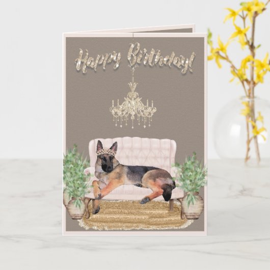 水彩ドイツ羊飼いおもしろい誕生日 カード (黄色い花)