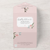 水彩ドイツ羊飼い犬&フローラピンクローズ オールインワン招待状 (外側)