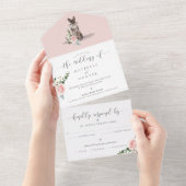 水彩ドイツ羊飼い犬&フローラピンクローズ オールインワン招待状 (貼ってはがせる)