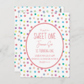 水彩ドットのファーストバースデーパーティー カラフル ポストカード (正面/裏面)