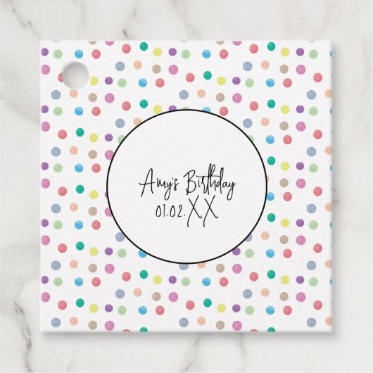 水彩ドットハンド絵を描カラフル誕生日 フェイバータグ (正面)