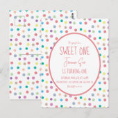 水彩ドット ファースト バースデー パーティー カラフル ポストカード (正面/裏面)