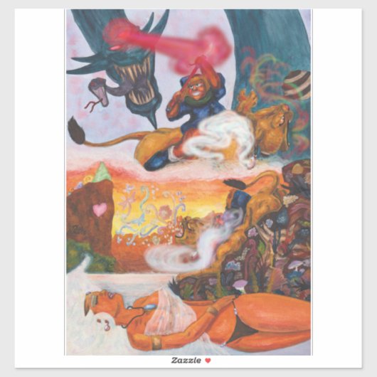 水彩ドラゴンファンタジーエロス乗馬ライオネス シール (シート)